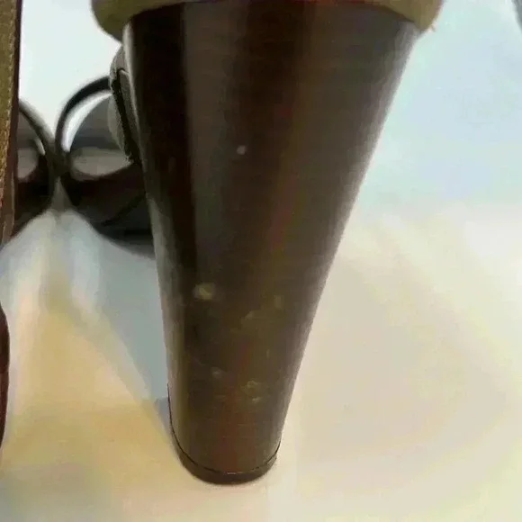 Worthington 4” chunky heel, open toe, size 9 olive/brown with ankle buck… - Picture 5 of 7